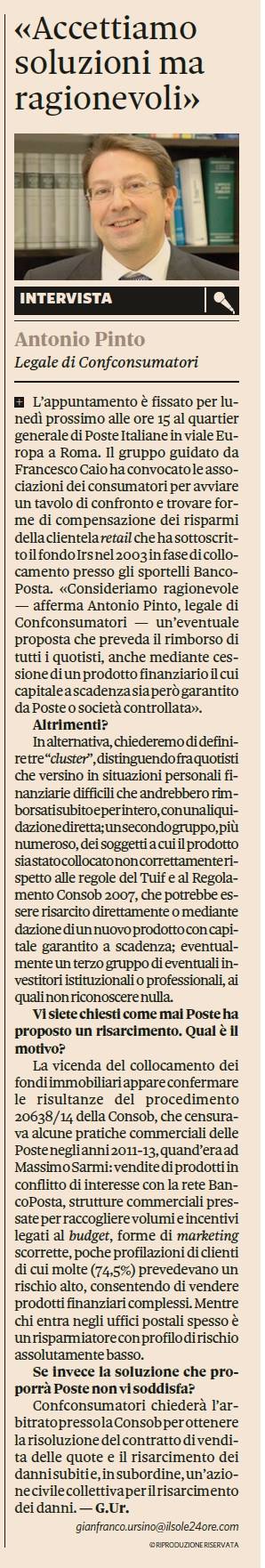 INTERVISTA DEL SOLE 24 ORE ALL'AVV. ANTONIO PINTO, PRESIDENTE REGIONALE PER LA PUGLIA